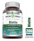 Amazing Formulas Biotin Supplement - 10,000mcg - 200 Veggie Capsules (Non-GMO, Gluten Free) -Supports Healthy Hair, Skin & Nails