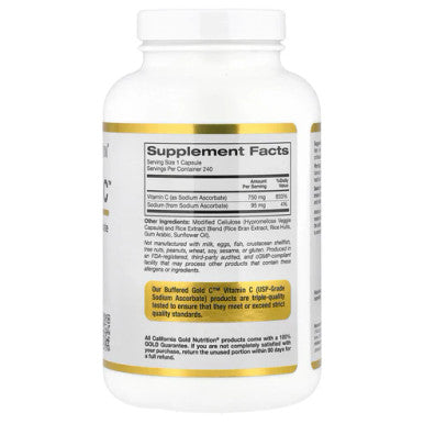 California Gold Nutrition Buffered Vitamin C Capsules, 750 mg, 240 Veggie Capsules