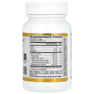 California Gold Nutrition Antarctic Krill Oil, with Astaxanthin, RIMFROST, Natural Strawberry & Lemon Flavor, 500 mg, 30 Fish Gelatin Softgels