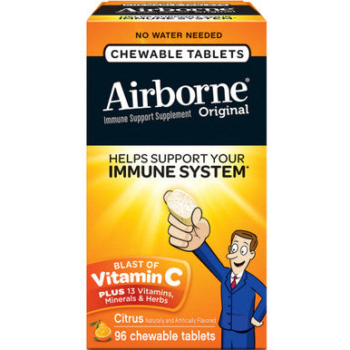 Airborne Citrus Chewable Tablets, 96 Count - 1000Mg Of Vitamin C - Immune Support Supplement