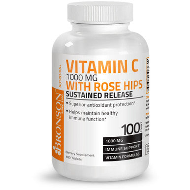 Bronson Vitamin C Ascorbic Acid Sustained Release with Rose Hips - 1,000 mg 100 Count