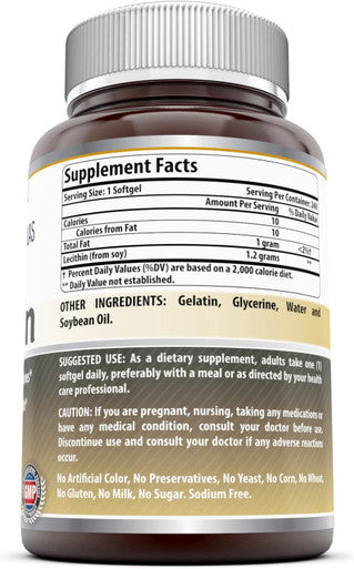 Amazing Formulas Lecithin Dietary Supplement 1200 Mg High Potency Lecithin Softgels (Non Gmo,Gluten Free) -Promotes Brain & Cardiovascular Health Aids In Cellular Activities 240 Softgels