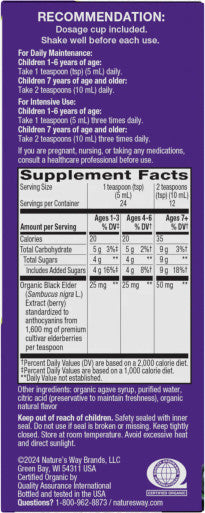 Nature's Way Sambucus Organic Black Elderberry Syrup for Kids Traditional Immune Support 4 Fl. Oz