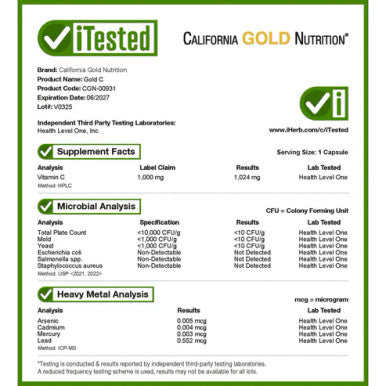 California Gold Nutrition Gold C, Vitamin C, 1,000 mg, 60 Veggie Capsules