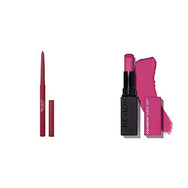 Revlon Bundle Of Lip Liner Colorstay 670 Wine Lipstick Colorstay Suede Ink Built-In Primer Infused With Vitamin E Waterproof Smudgeproof Matte Color 010 Tunnel Vision (Pack Of 2)