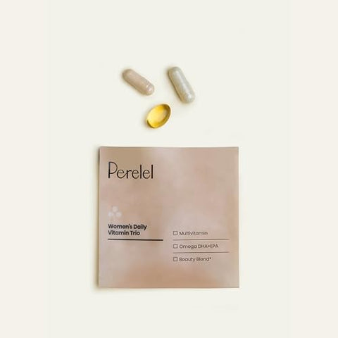 Perelel Womens Daily Vitamin Trio Multivitamin Omega 3 Dha + EPA and Beauty Blend Supplements for Nutrient Support and Overall Wellness Soy Dairy and Gluten Non GMO Formula 30 Daily Pill Packs