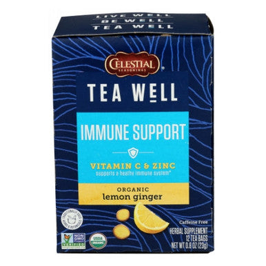 Organic Lemon Ginger Immune Support Tea 12 Bags (Case of 6) By Teawell