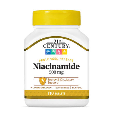21St Century Niacinamide 500Mg Prolonged Release Tablets, 110-Count, Vitamin B Complex Supplement For Energy, Heart & Nervous System Support, Non-Gmo, Vegan-Friendly, Adult Daily Vitamins