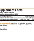 Bronson Vitamin A 10,000 IU Premium Non-GMO Formula, 250 Softgels