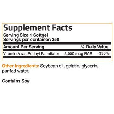 Bronson Vitamin A 10,000 IU Premium Non-GMO Formula, 250 Softgels
