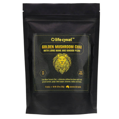 Life Cykel Fresh Golden Mushroom Chai with Lions Mane Mushroom and Kakadu Plum - 250g