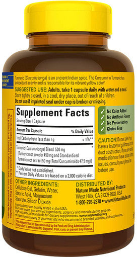 Nature Made Turmeric Curcumin 500 mg, Herbal Supplement for Antioxidant Support, 120 Capsules, 120 Day Supply