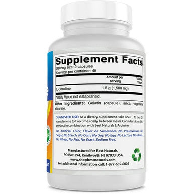 Best Naturals L-Citrulline Capsules - 1500mg/Serving - Non-GMO - Gluten - 90 Capsules (90 Count (Pack of 1))