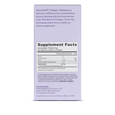 NatureWell Hydrolyzed Collagen Green Tea & Ginseng Dietary Supplement Powder 10 Pack