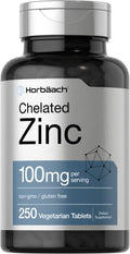 Horbaach Chelated Zinc Supplement 100mg 250 Tablets High Potency and Superior Absorption Vegetarian NonGMO Gluten Free