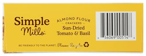 Simple Mills Almond Flour Crackers, Sundried Tomato & Basil, Gluten Free, Flax Seed, Sunflower Seeds, Corn Free, Good for Snacks, Made with whole foods, (Packaging May Vary), 4.25 Ounce