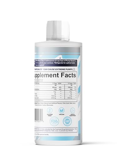 Pump Sauce Pre-Workout - 32 Oz White Cherry No Caffeine Full Spectrum Liquid Gluten Free Vegan Zero Sugar