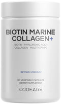 Codeage Biotin Marine Collagen Peptides - Wild-Caught Marine Collagen Types I & Iii Biotin Vitamins C & E Hyaluronic Acid Amino Acids Fruit And Herb Blend Non-Gmo 120 Capsules