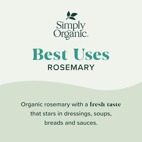 Simply Organic Whole Rosemary Leaf, 1.23 Ounce, Pungent, Herbaceous, Fresh Earthy Taste & Aroma, Kosher, Certified Organic | Pungent, Herbaceous, Fresh Earthy Taste & Aroma, Kosher, Certified Organic
