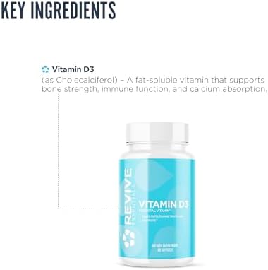 Revive Md Vitamin D3 Supplement 5000 Iu - High Potency Cholecalciferol For Immune Support Calcium Absorption Bone & Muscle Health - Non-Gmo Dietary Supplement With No Fillers - 60 Softgels