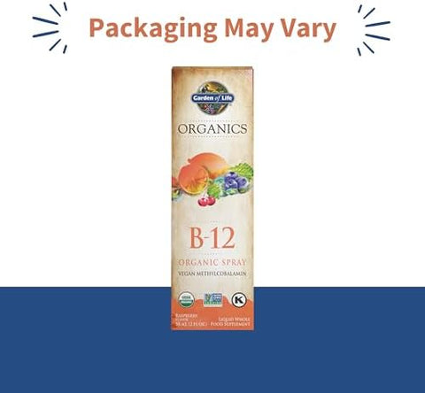 Garden Of Life Organics B12 Spray With Methylcobalamin Liquid Vitamin Spray For Energy Metabolism and Heart Health Support Raspberry Flavor 2 Fl Oz Bottle 140 Servings