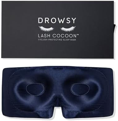 Drowsy Eyelash Protecting Silk Sleep Mask For Natural Lashes & Extensions. Deep Eye Cups Zero Pressure Total Blackout Full Wraparound (Moonlight Shadow)