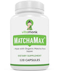 Vitamonk Matchamax Organic Japanese Matcha Capsules - Pure Organic Matcha Green Tea Pills For Smooth Zen-Like Energy And Natural Mood Boost - Vegan Matcha Supplement Packed With Antioxidants 120Ct