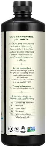Just Hemp Foods All Natural Hemp Seed Oil, Cold Pressed, Cold Filtered, 12g of Omega 3 & 6 Per Serving, 16.9 Fl Oz