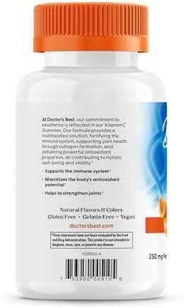Doctor'S Best Vitamin C Gummies 250Mg Per Serving Great Tasting Immune Brain Eyes Heart Circulation Antioxidant Support Natural Pectin Vegan Gluten Ct Fruit 120 Count
