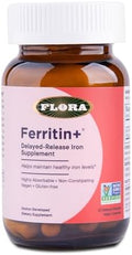 Flora Ferritin+ DelayedRelease Iron Supplement PlantBased Iron Supplement Blood Cell and Energy Support Vegan and GlutenFree Amber Bottle 60 Vegan Capsules