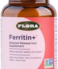 Flora Ferritin+ Delayedrelease Iron Supplement Plantbased Iron Supplement Blood Cell & Energy Support Vegan & Gluten Amber Glass Bottle 60 Vegan Capsules