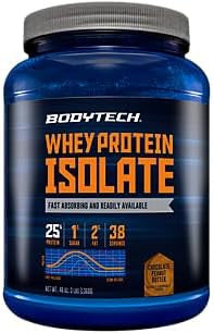 Bodytech Whey Protein Isolate Powder - Chocolate Peanut Butter (3 Lbs./38 Servings)