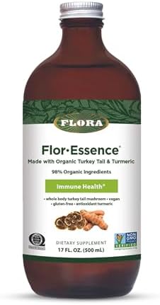 Flora Health Floressence With Turkey Tail & Turmeric Rich In Polysaccharides 35+ Phenolic Compounds With Antioxidants And Immunity Support 17Fl. Oz. Glass Bottle