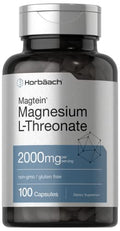 Horbaach Magtein Magnesium LThreonate 2000mg Supplement 100 Capsules for Men and Women NonGMO and Gluten Free