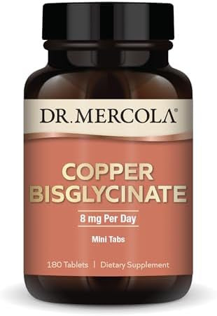 Dr. Mercola Copper Bisglycinate, 90 Servings (180 Tablets), Dietary Supplements, 8 Mg Per Day, Mini Tabs, Supports Overall Health, Non Gmo