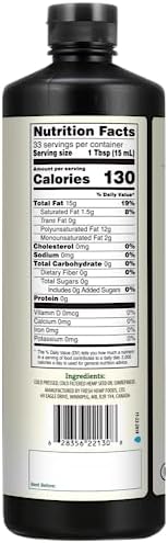Just Hemp Foods All Natural Hemp Seed Oil, Cold Pressed, Cold Filtered, 12g of Omega 3 & 6 Per Serving, 16.9 Fl Oz