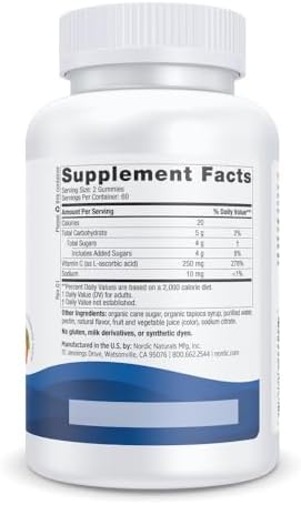 Nordic Naturals Vitamin C Gummies Tart Tangerine 120 Gummies 250 Mg Vitamin C Immune Support Antioxidant Protection Child Growth and Development NonGmo Vegan 60 Servings (Pack Of 2)