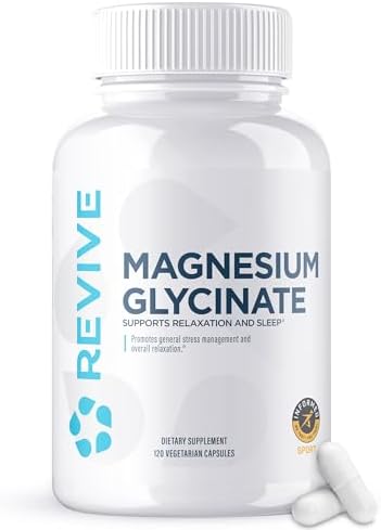 Revive MD Pure Magnesium Glycinate 200mg High Absorption Supplement for Relaxation Stress Relief Sleep and Memory Support Promotes Strong Bones Healthy Nerve and Muscle Function (180 Servings)
