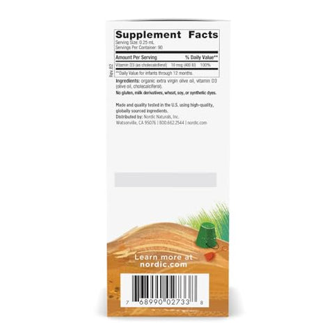 Nordic Naturals Baby S Vitamin D3 Unflavored - 0.76 Oz - 400 Iu Vitamin D3 - Healthy Bones Immune System Support Normal Sleep Rhythms - Non-Gmo Certified Vegetarian 90 Servings