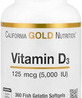 California Gold Nutrition Vitamin D3 5000Iu Cholecalciferol From Lanolin 125 Mcg 360 Fish Gelatin Softgels
