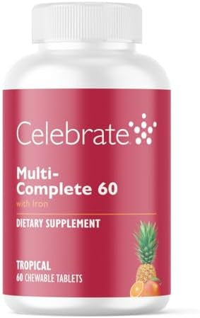 Celebrate Vitamins Multi Complete Chewables 60Mg Iron Daily Bariatric Multivitamin For Sleeve Gastrectomy and Gastric Bypass Surgery Patients Essential Vitamins and Minerals Tropical 60 Tablets
