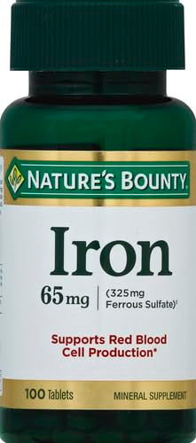 Nature's Bounty Iron 65Mg 325 Mg Ferrous Sulfate Cellular Energy Support Promotes Normal Red Blood Cell Production 100 Tablets