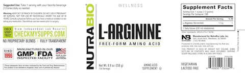 Nutrabio L-Arginine Supplement 750Mg Nitric Oxide Precursor Supports Blood Flow Vascular Health And Muscle Growth 250G