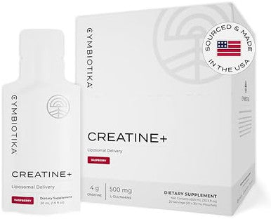 Cymbiotika Creatine+ Creatine And Glutamine Supplement For Amino Energy Recovery Muscle Mass and Brain Support Liposomal Delivery Gluten and Vegan Raspberry Flavor 30Ml Pouches Pack Of 20