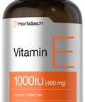 Horbaach Vitamin E 1000 IU Softgel Capsules 200 Count NonGMO Gluten Free Preservative Free Vitamin E Oil