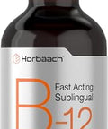 Horbaach B12 Vitamin 5000 mcg Sublingual 4 Fl Oz as Methylcobalamin and Cyanocobalamin Liquid Vegetarian Drops Berry Flavor NonGMO and Gluten Free Supplement