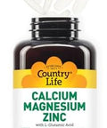 Country Life Calcium Magnesium Zinc With Vitamin D3 And L-Glutamic Acid, Dietary Supplement For Bone Support, Certified Gluten Free, 1000Mg/500Mg/50Mg, 250 Tablets