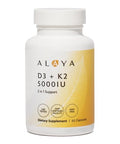 Alaya Naturals Vitamin D3 K2 Supplement 5000 IU D3 50 mcg K1 15 mcg K2 MK7 High Absorption Capsules for Bone and Immune Support NonGMO Vegetarian Capsules 60 Count