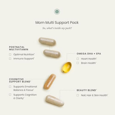 Perelel Mom Multi Support Pack, Postnatal Vitamins For Women With Omega 3 Dha, Iron, Collagen, & Vitamin B12 To Support Postpartum Health, Soy & Gluten , Non Gmo, 30 Daily Pill Packs