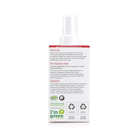 Betteryou Magnesium Muscle Body Spray Muscle Relief Spray Magnesium Arnica And Lemon Oil Gentle Heat For Muscle And Joint Recovery 3.38 Oz
